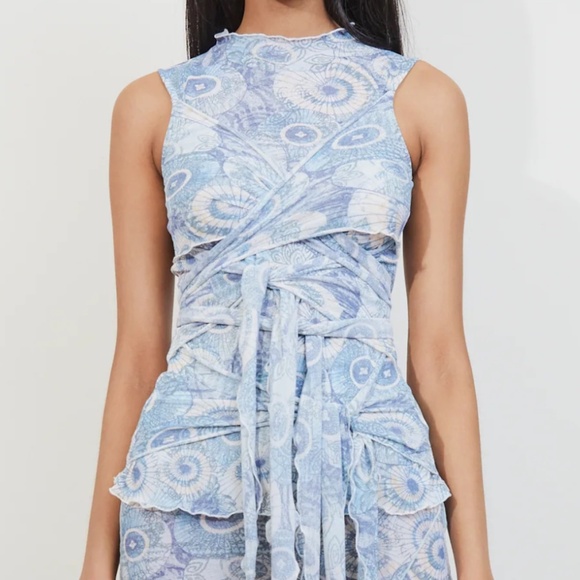 Kim Shui Blue Shell Print Tie Top - Picture 1 of 1